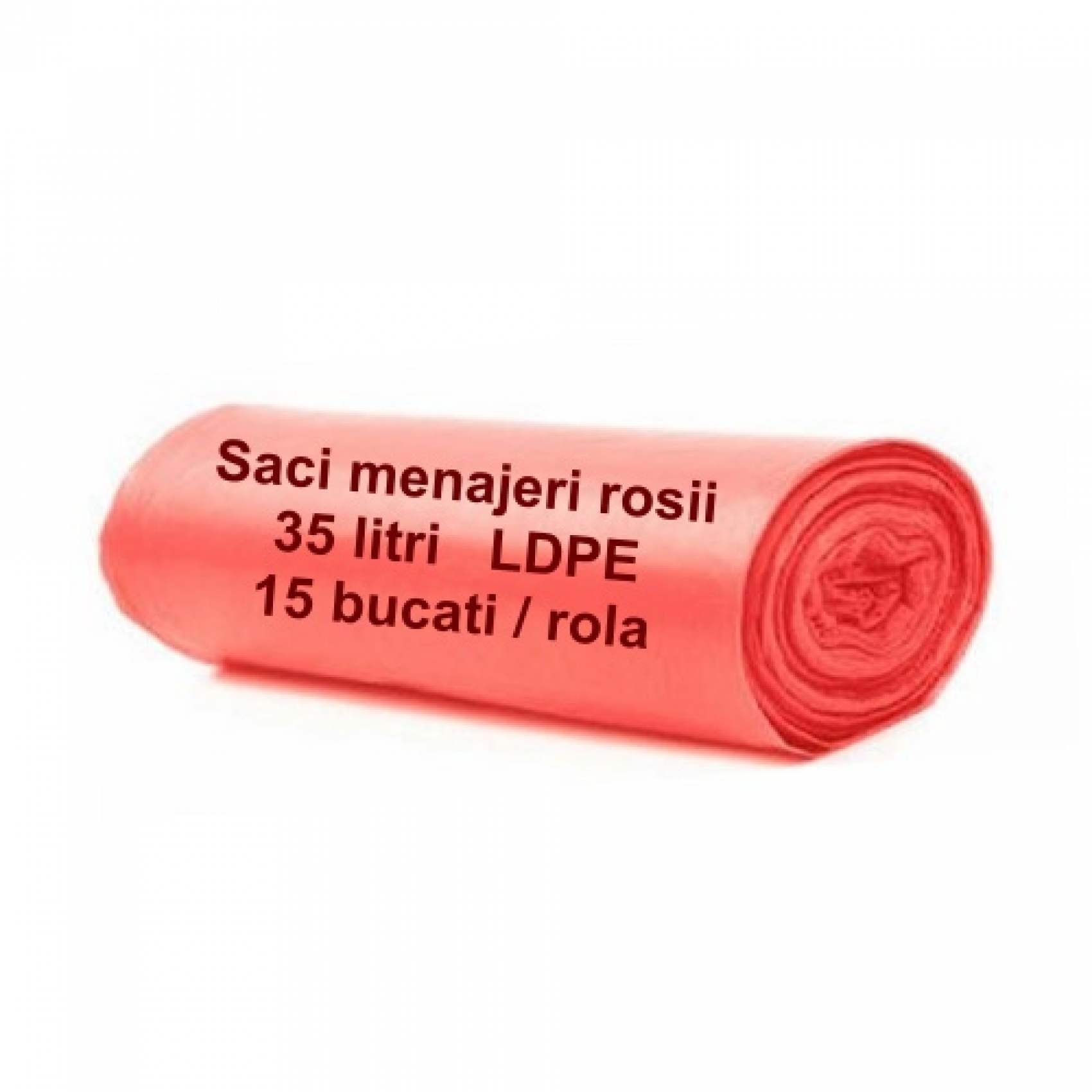 Saci menajeri rosii 35 litri LDPE - 15 buc/rola